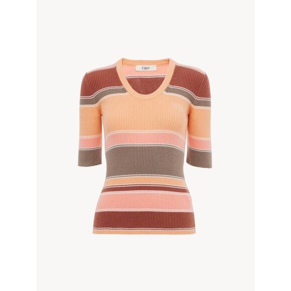 Chloe Ribbed Knit Top in Multicolor Orange M - Picture 4 of 4